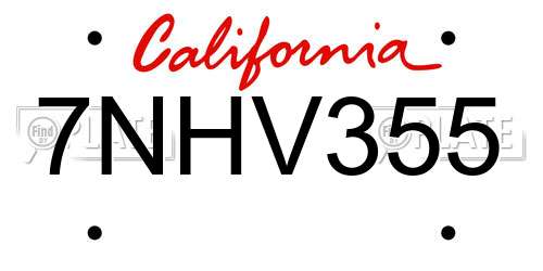 7NHV355 California License Plate