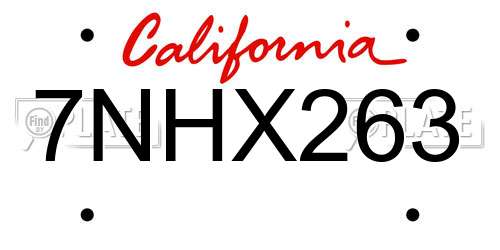 7NHX263 California License Plate