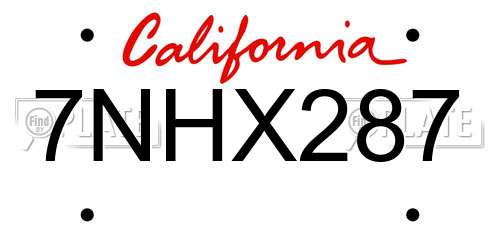 7NHX287 California License Plate