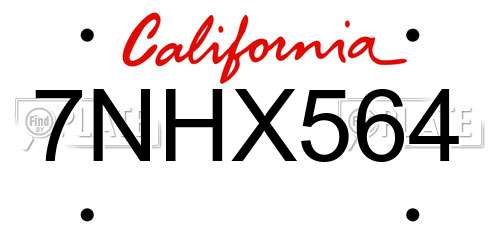 7NHX564 California License Plate