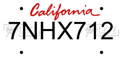 7NHX712 California License Plate