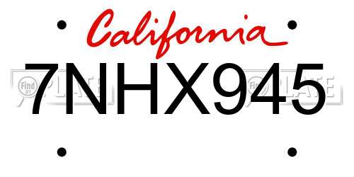 7NHX945 California License Plate