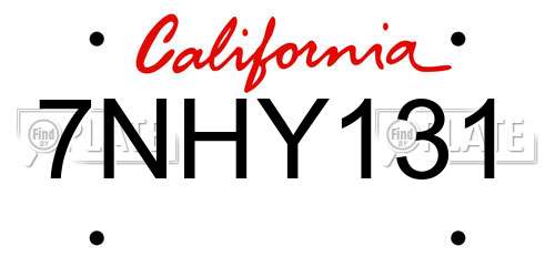 7NHY131 California License Plate