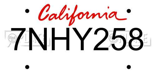 7NHY258 California License Plate