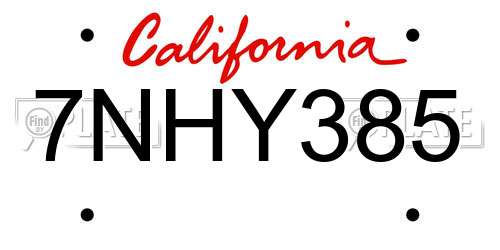 7NHY385 California License Plate