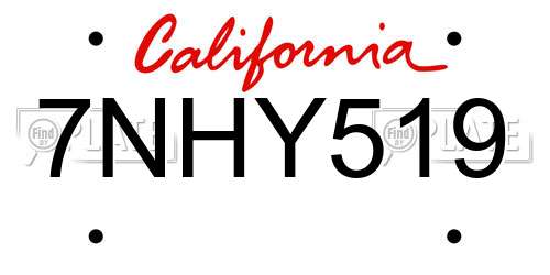 7NHY519 California License Plate