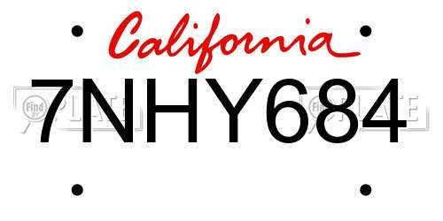 7NHY684 California License Plate