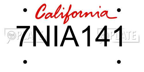 7NIA141 California License Plate