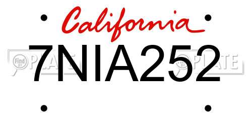 7NIA252 California License Plate