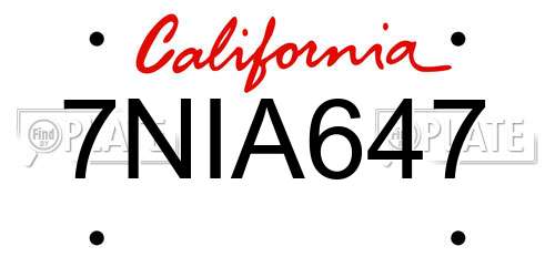 7NIA647 California License Plate