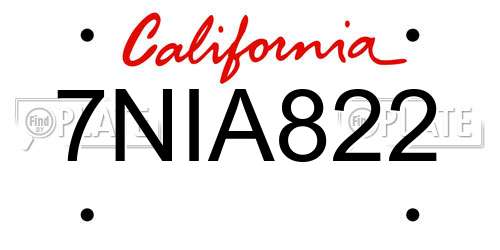 7NIA822 California License Plate