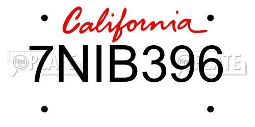 7NIB396 California License Plate