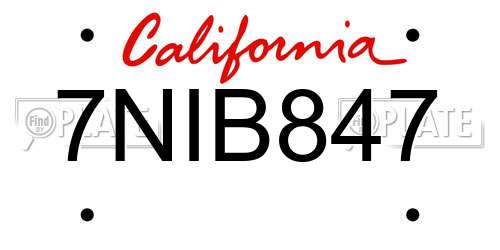 7NIB847 California License Plate