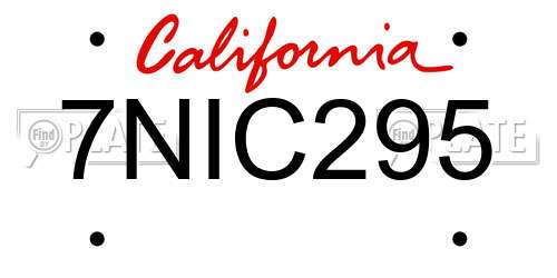 7NIC295 California License Plate