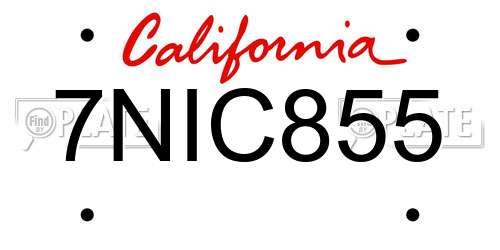 7NIC855 California License Plate