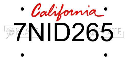 7NID265 California License Plate