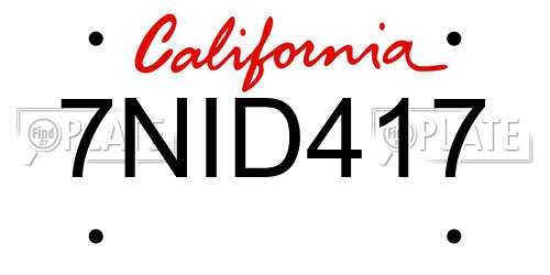 7NID417 California License Plate