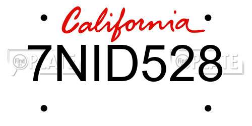 7NID528 California License Plate