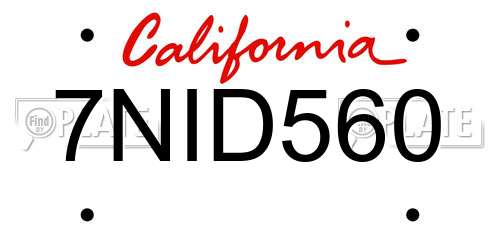 7NID560 California License Plate