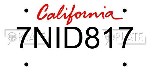 7NID817 California License Plate