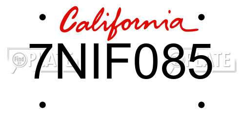 7NIF085 California License Plate
