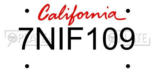 7NIF109 California License Plate