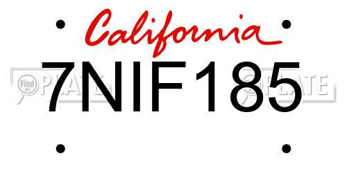 7NIF185 California License Plate