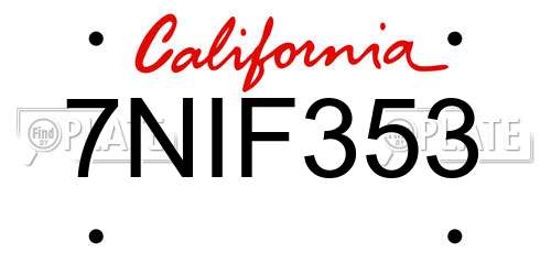 7NIF353 California License Plate