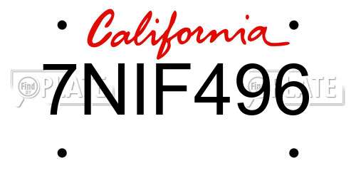 7NIF496 California License Plate