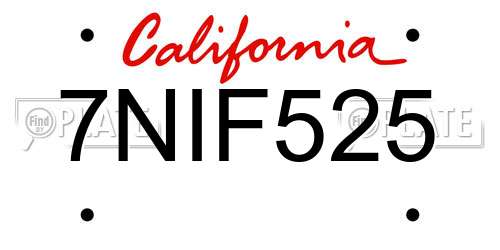 7NIF525 California License Plate