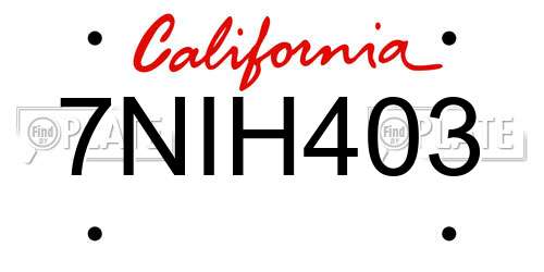 7NIH403 California License Plate