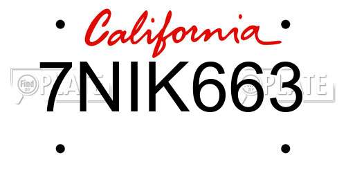 7NIK663 California License Plate