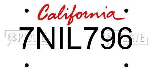 7NIL796 California License Plate