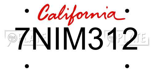 7NIM312 California License Plate