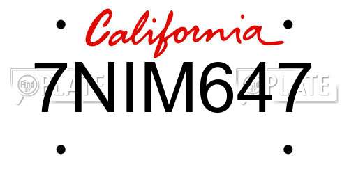 7NIM647 California License Plate