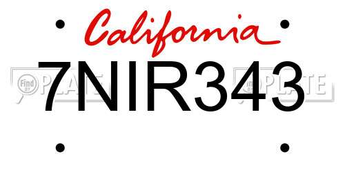 7NIR343 California License Plate