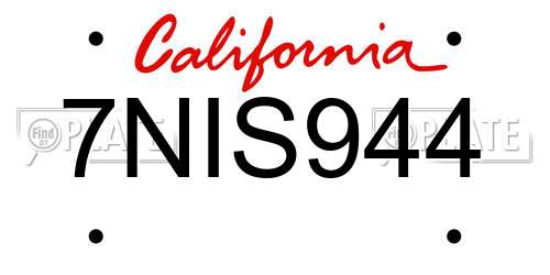 7NIS944 California License Plate