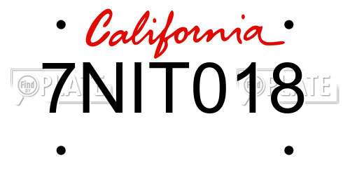 7NIT018 California License Plate