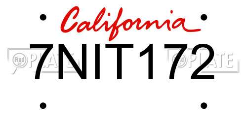 7NIT172 California License Plate