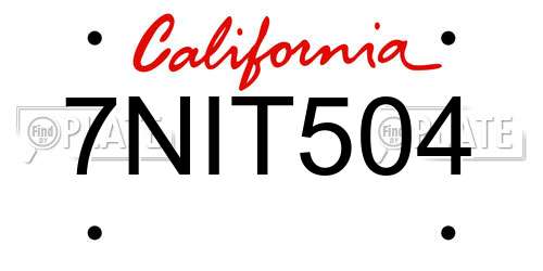7NIT504 California License Plate