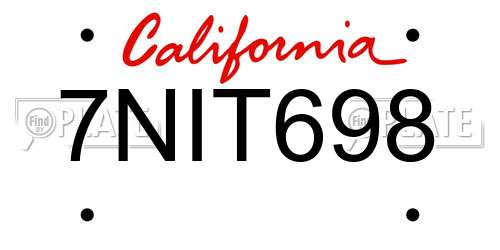 7NIT698 California License Plate