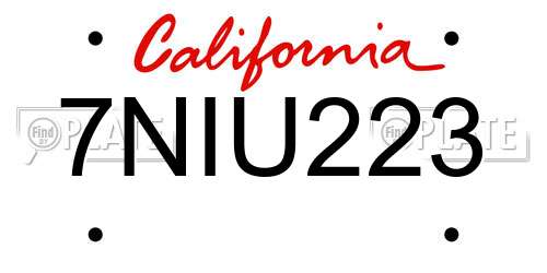 7NIU223 California License Plate