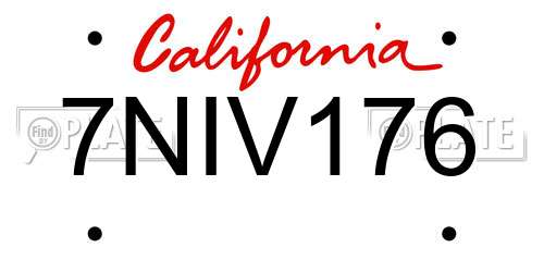 7NIV176 California License Plate
