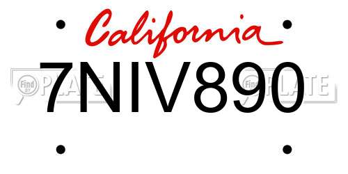 7NIV890 California License Plate