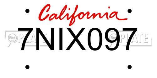 7NIX097 California License Plate