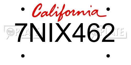 7NIX462 California License Plate