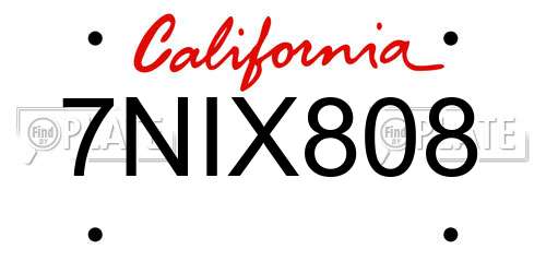 7NIX808 California License Plate