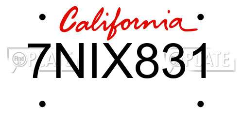 7NIX831 California License Plate