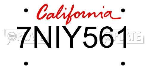 7NIY561 California License Plate