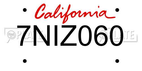 7NIZ060 California License Plate